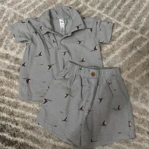 Gray Sailboat Print Shirt and Shorts Set